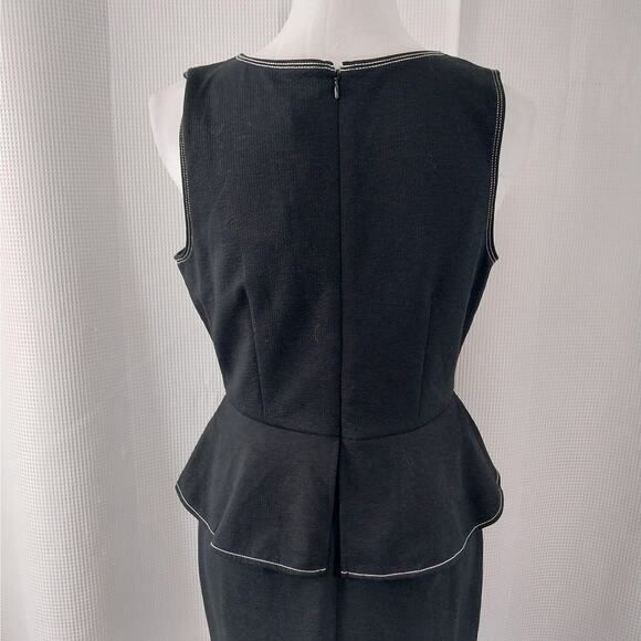 NWT@$136! ANN TAYLOR! BLACK KNIT CREPE, WHITE CONTRAST STITCH PEPLUM DRESS! SZ 4 - Picture 6 of 11